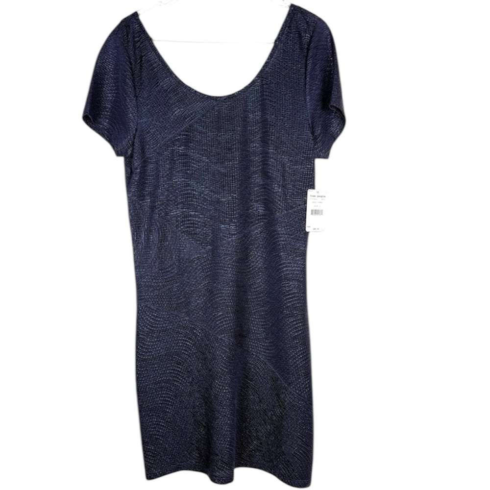NWT Free People Navy Textured Mini Dress Sheer Lightweight Scoop Neck Size L